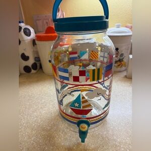 Vintage Anchor Hocking Sun Tea Jar Colorful Nautical Beverage Dispenser Flip Top